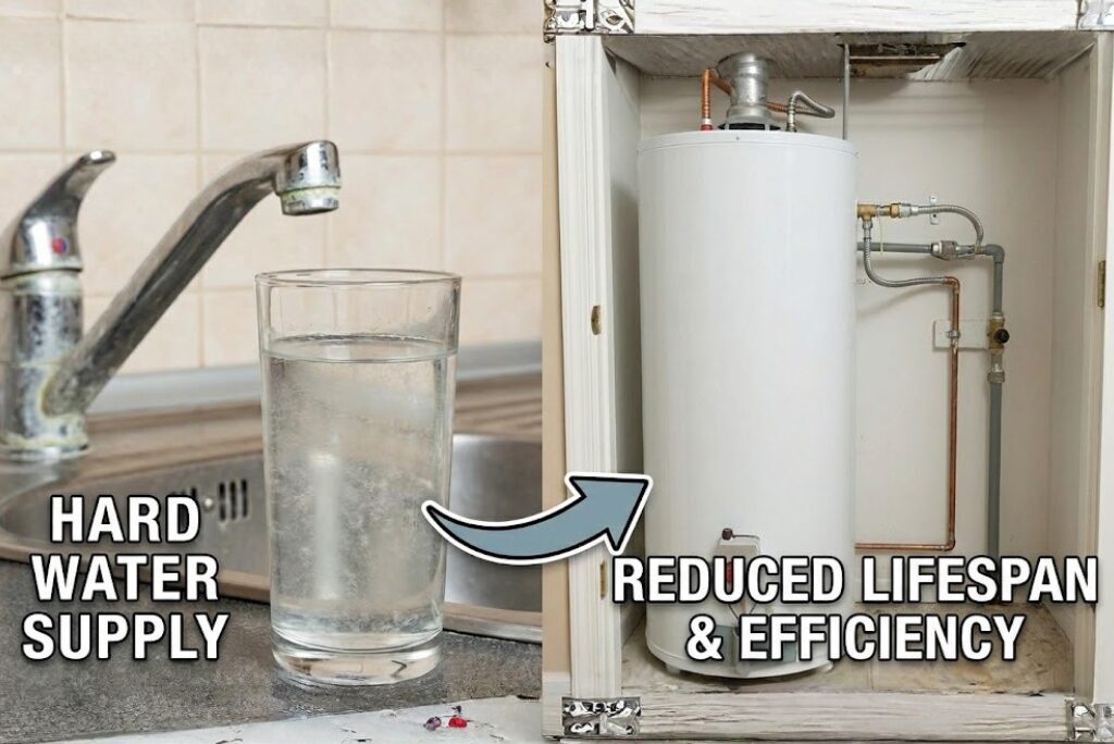 Hard water buildup reducing water heater lifespan and efficiency