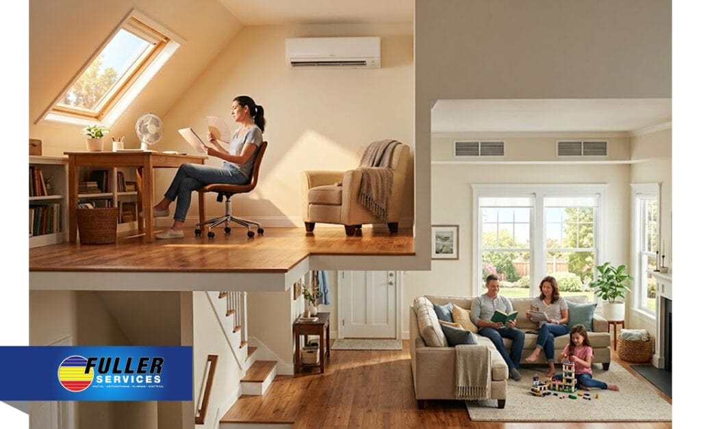 Split-level home showing mini split and central HVAC zones for family comfort